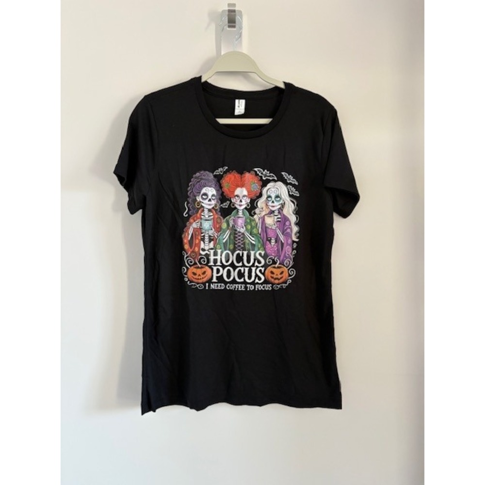 Hocus Pocus Sanderson Sisters Sugar‎ Skull Coffee Graphic Tee Black L